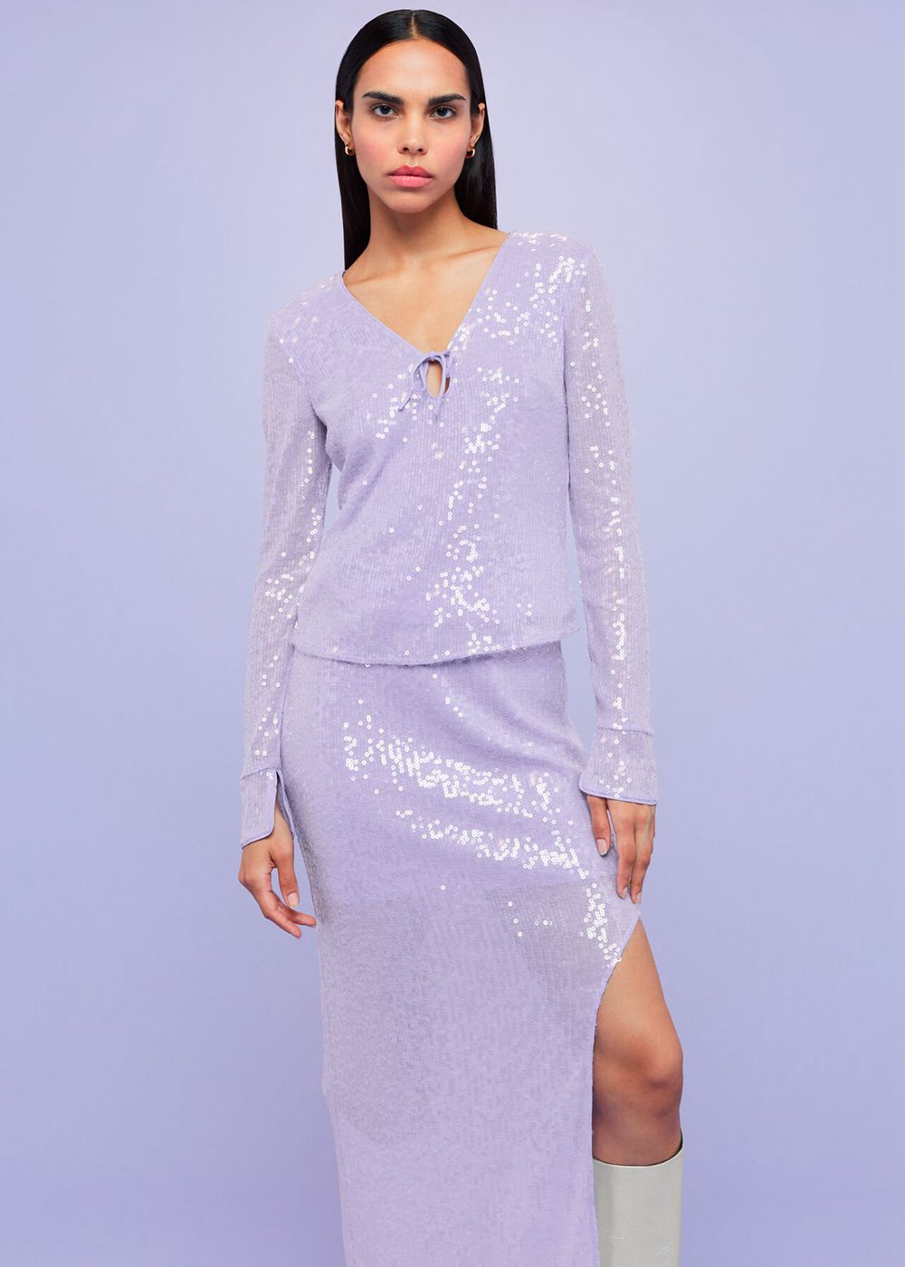 Whistles Nola Sequin Keyhole Top Purple | US-86093QYGK