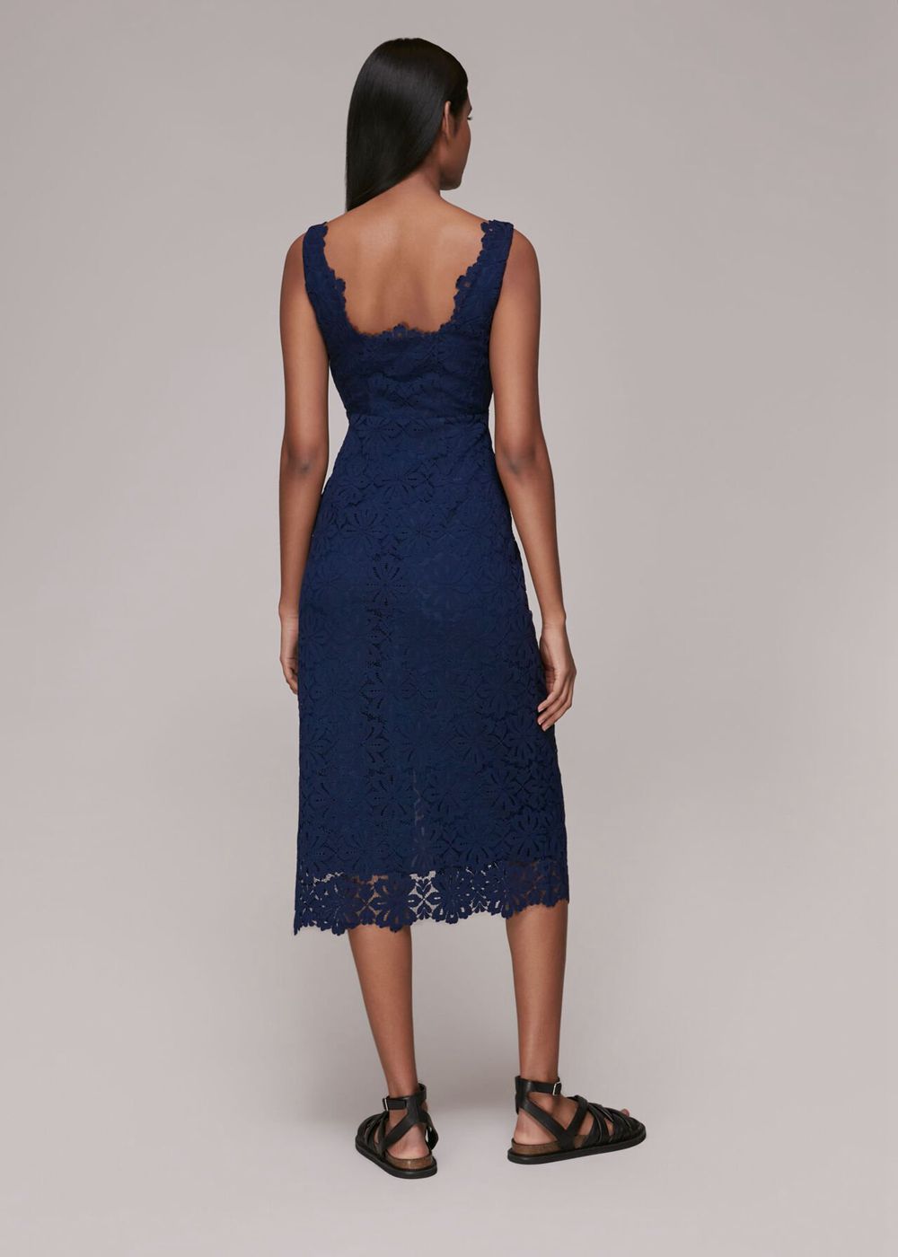 Whistles Nova Lace Midi Dress Navy | US-92073HQIV