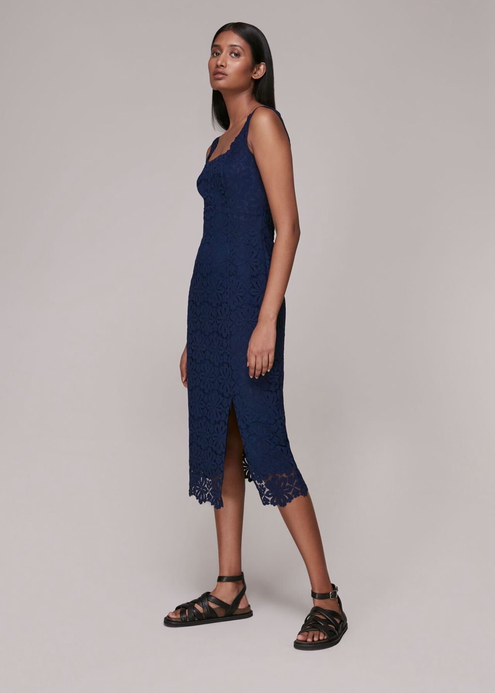 Whistles Nova Lace Midi Dress Navy | US-92073HQIV