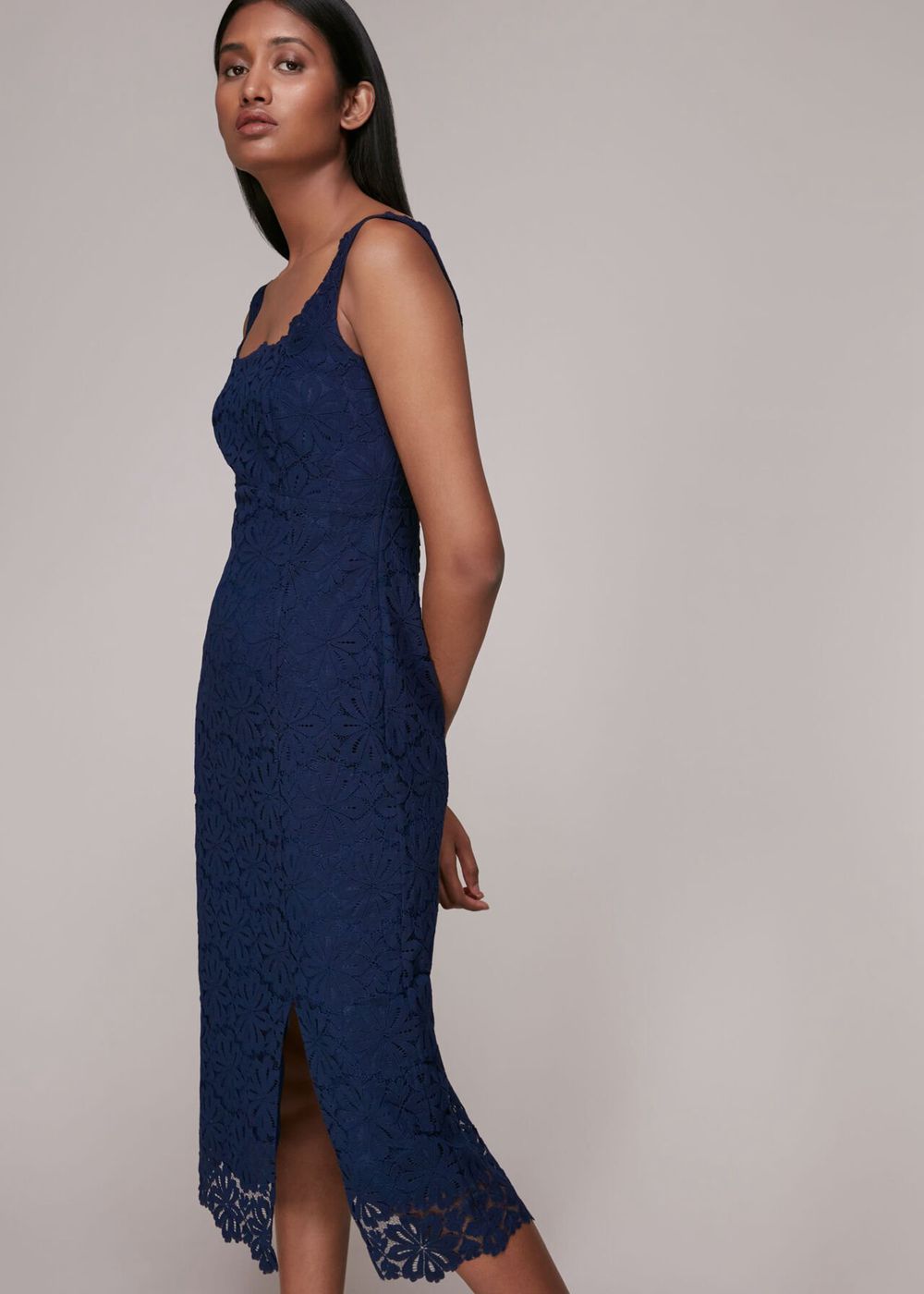 Whistles Nova Lace Midi Dress Navy | US-92073HQIV