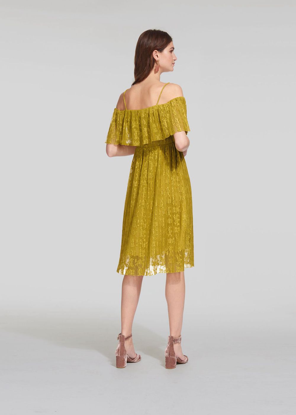 Whistles Off Shoulder Pleated Dress Yellow | US-30258QSOA