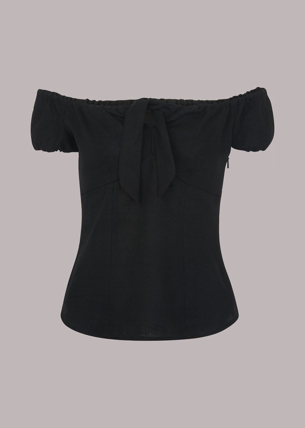 Whistles Off Shoulder Tie Front Top Black | US-52187BOHV