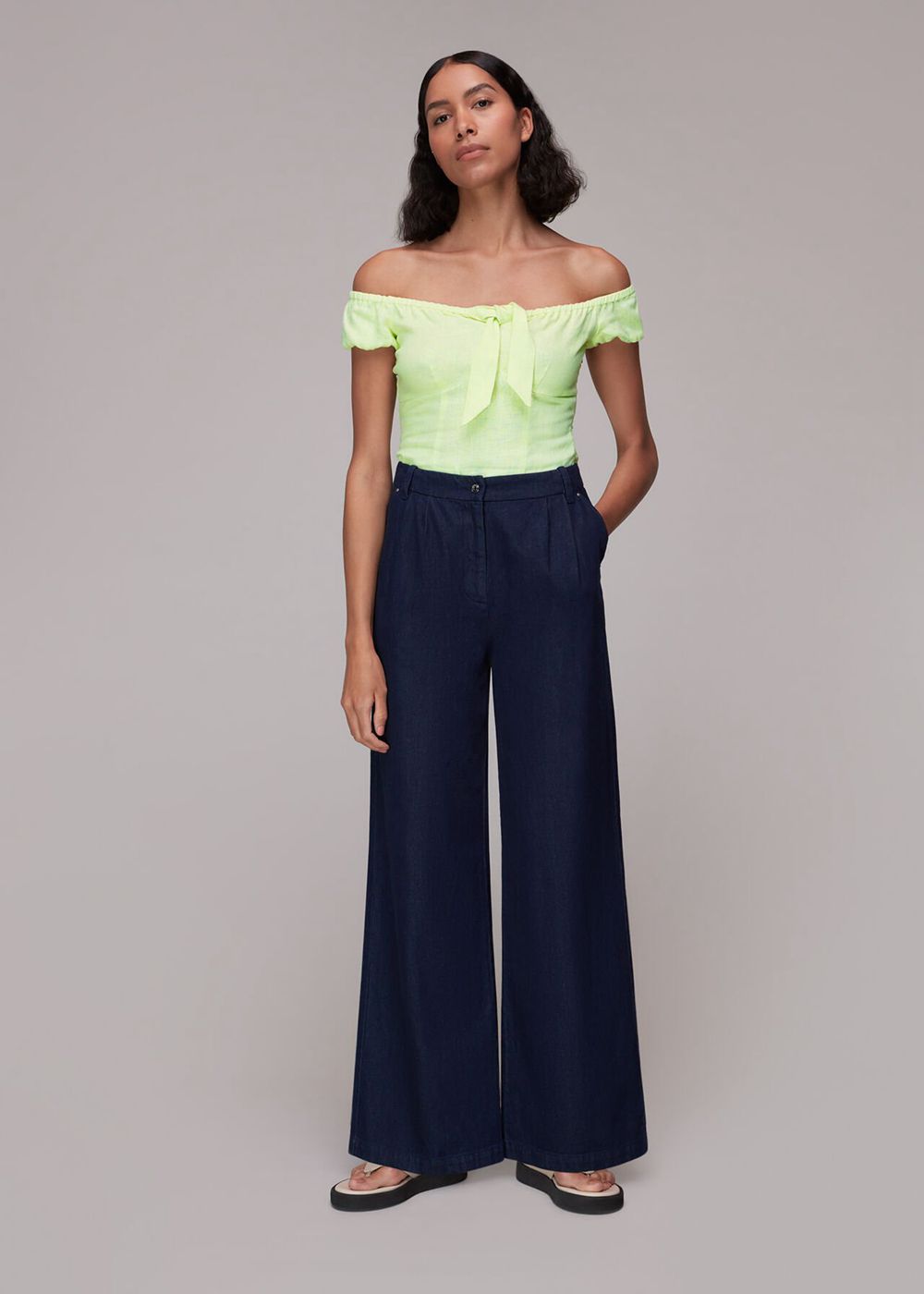 Whistles Off Shoulder Tie Front Top Light Green | US-38907NIWF