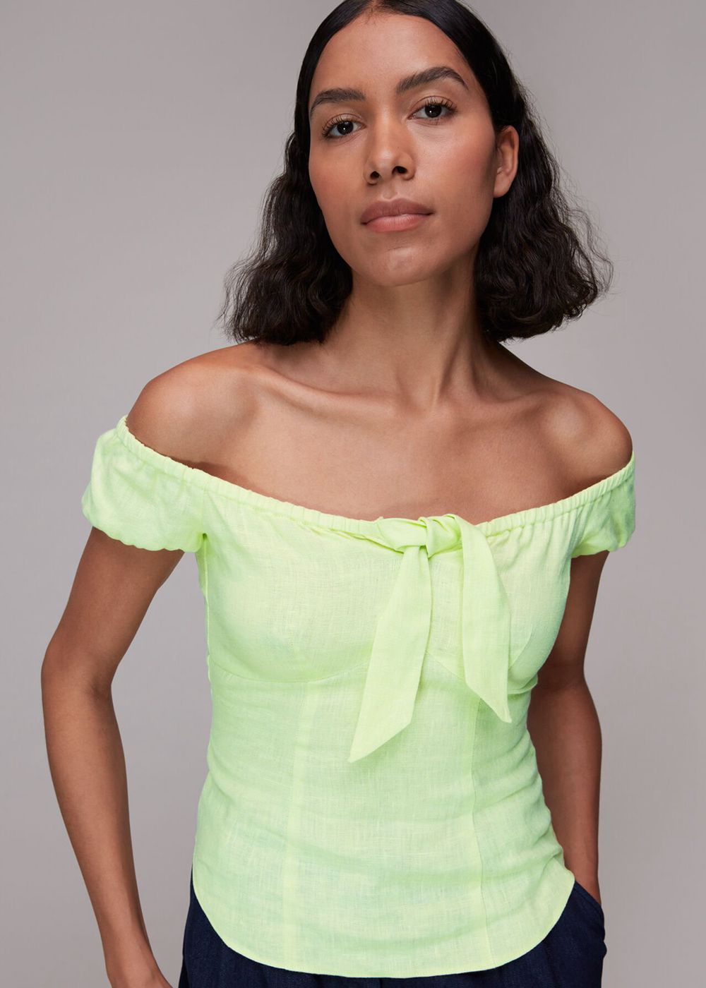 Whistles Off Shoulder Tie Front Top Light Green | US-38907NIWF