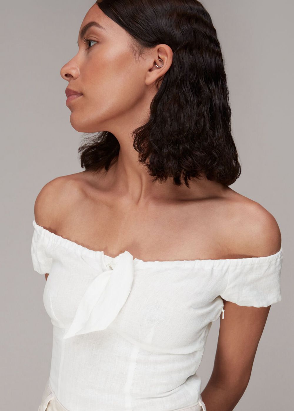 Whistles Off Shoulder Tie Front Top White | US-49607ZWJI