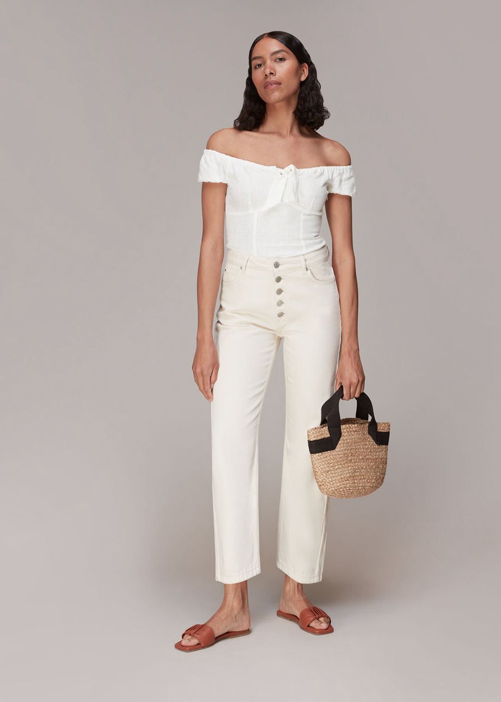 Whistles Off Shoulder Tie Front Top White | US-49607ZWJI