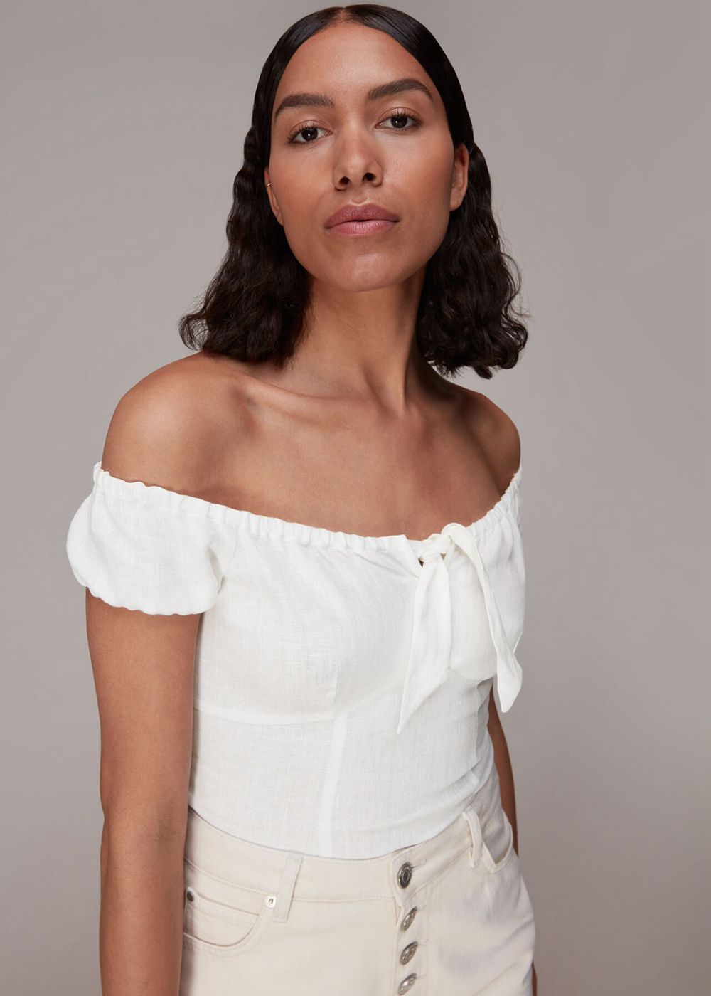 Whistles Off Shoulder Tie Front Top White | US-49607ZWJI