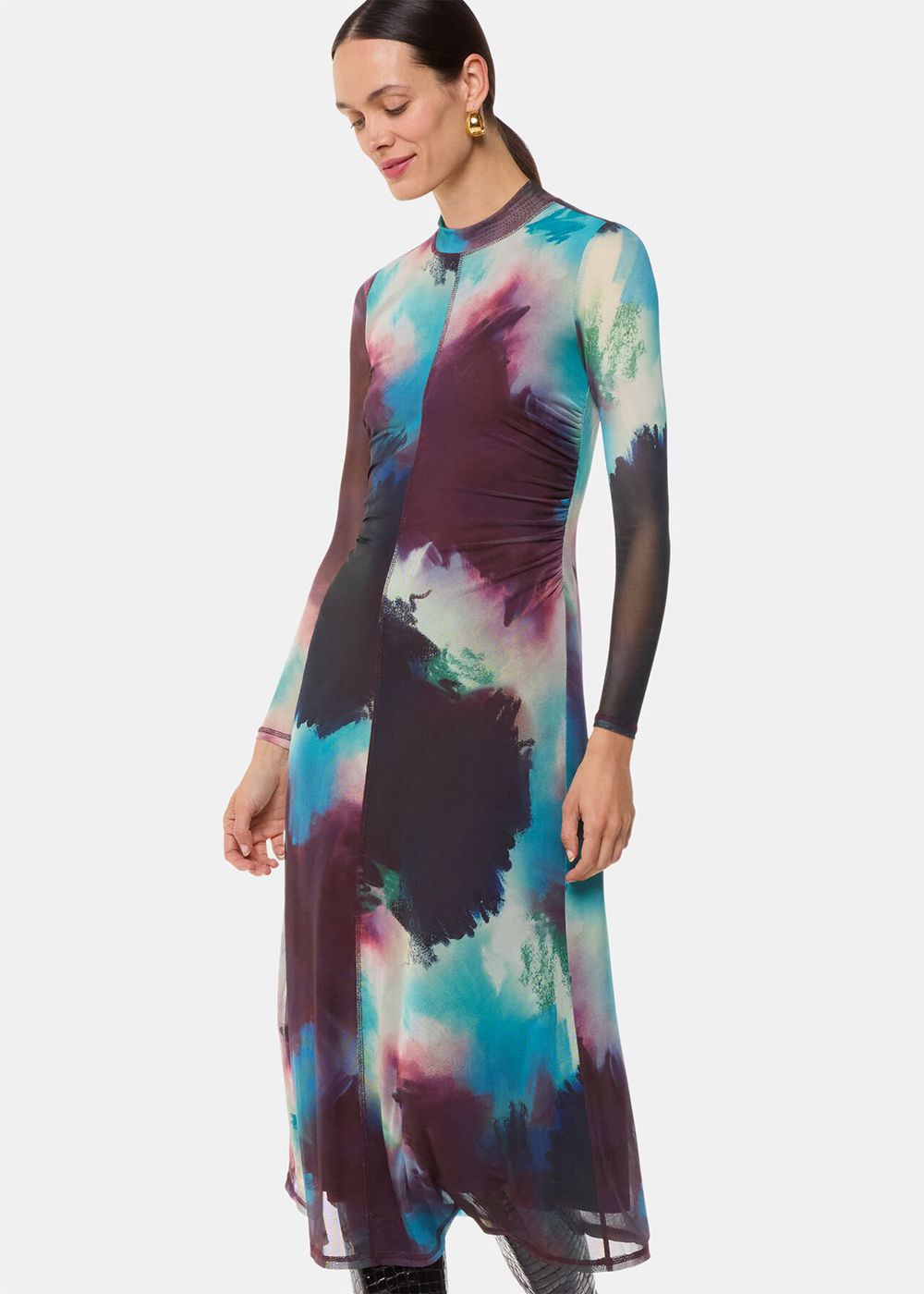 Whistles Oil Paint Print Mesh Dress Multicolor | US-25864QYPE