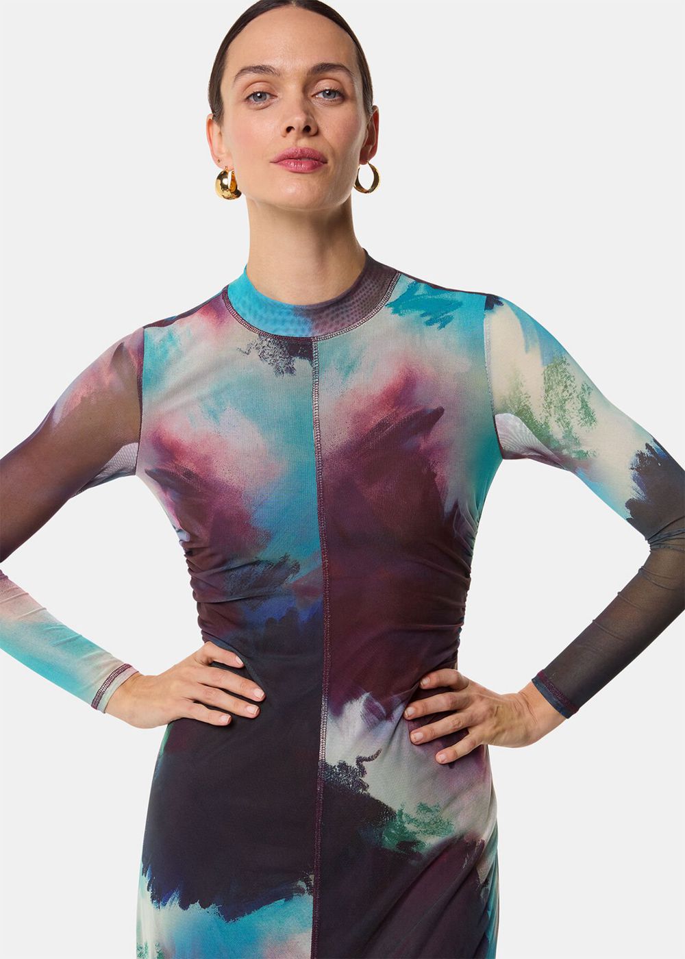 Whistles Oil Paint Print Mesh Dress Multicolor | US-25864QYPE