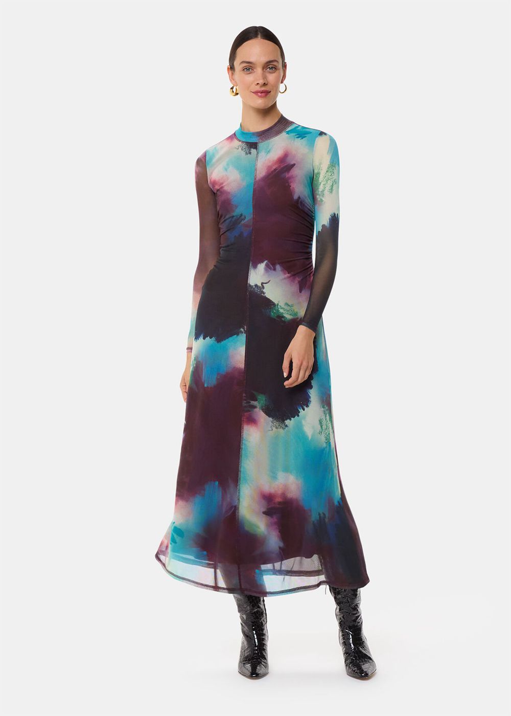 Whistles Oil Paint Print Mesh Dress Multicolor | US-25864QYPE