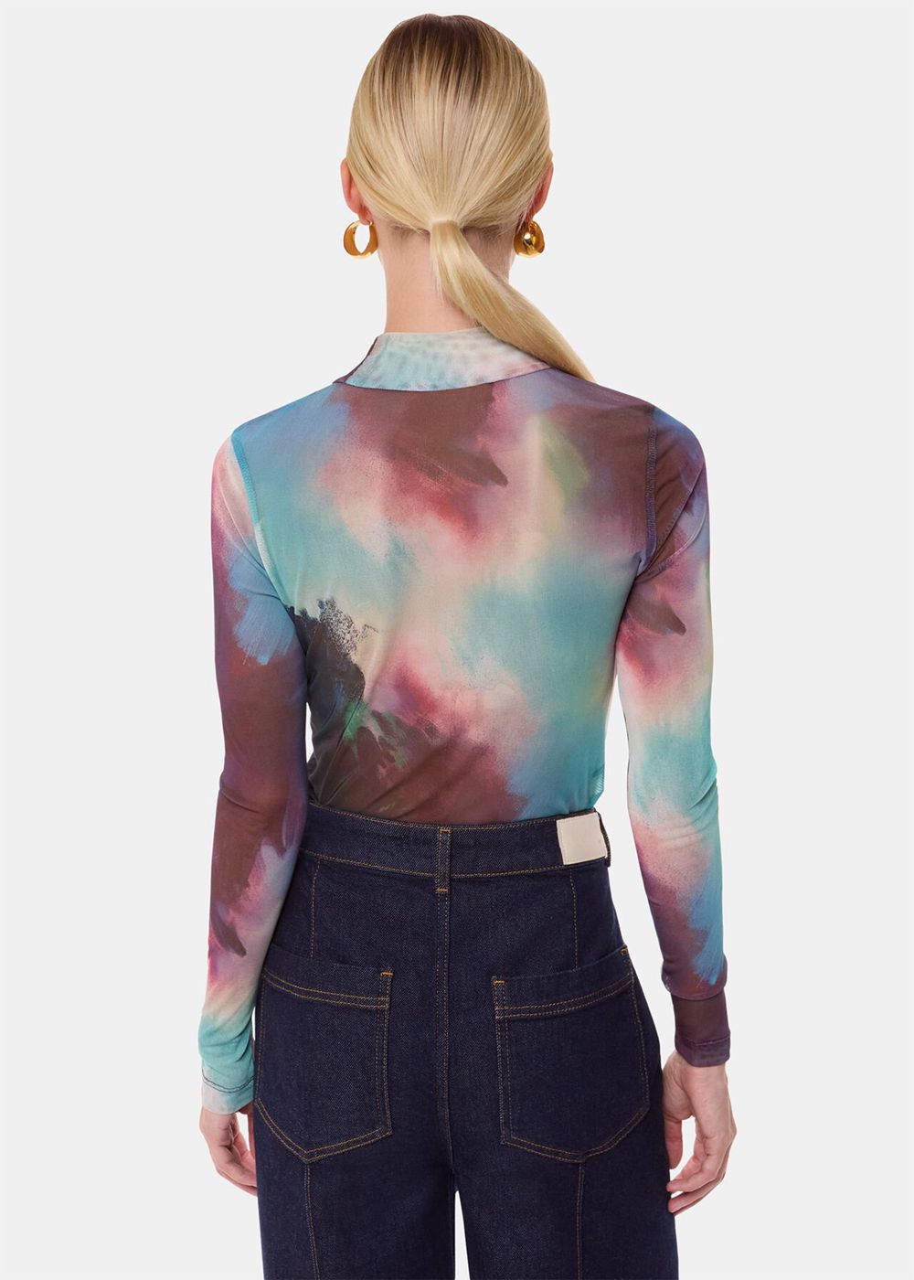 Whistles Oil Paint Print Mesh Top Multicolor | US-43719CYSO