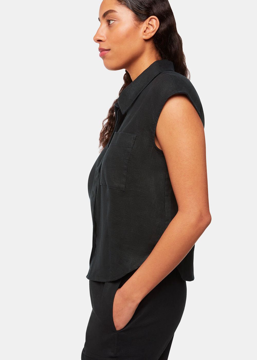 Whistles Olivia Linen Shirts Black | US-83204DGRI