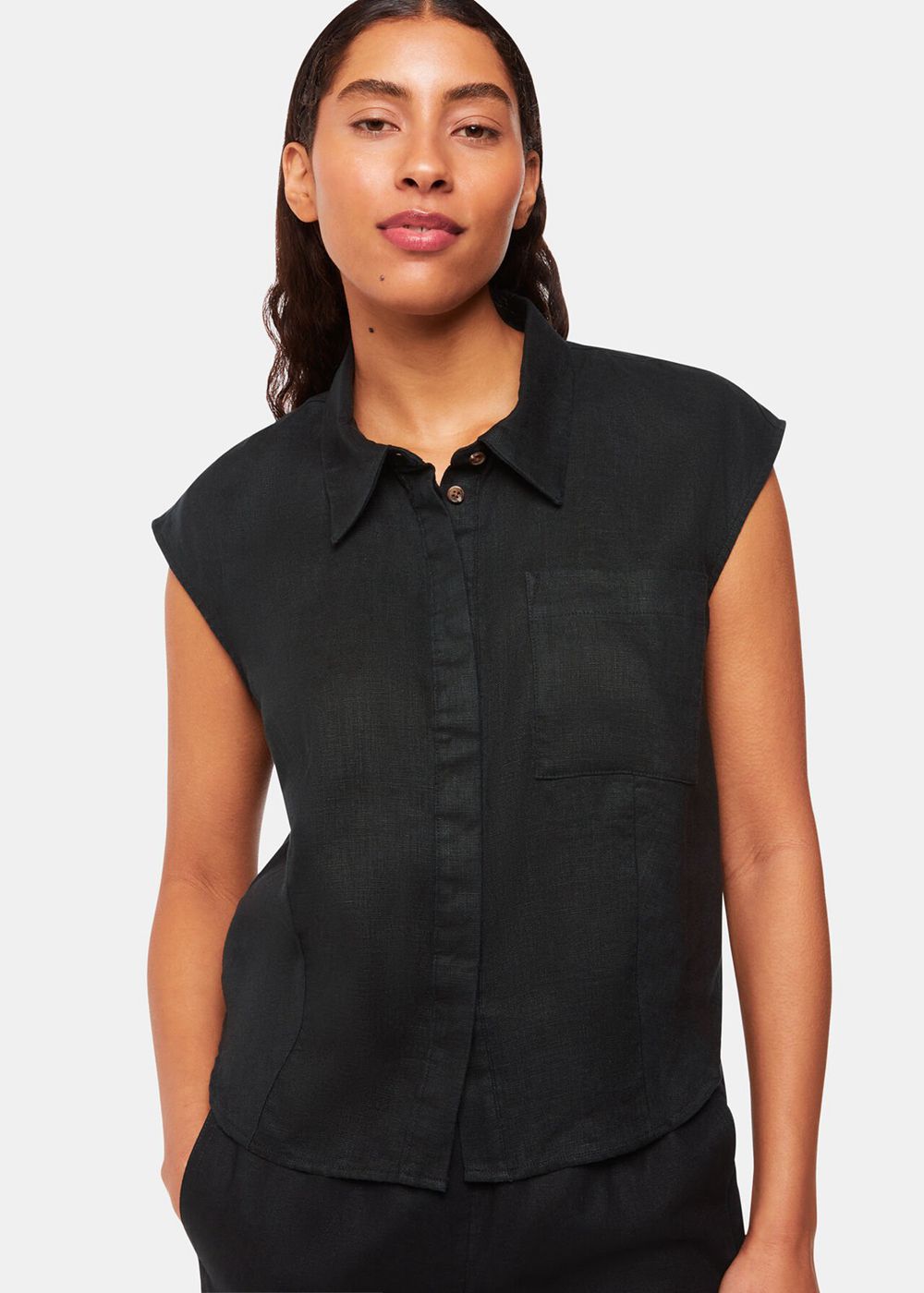 Whistles Olivia Linen Shirts Black | US-83204DGRI