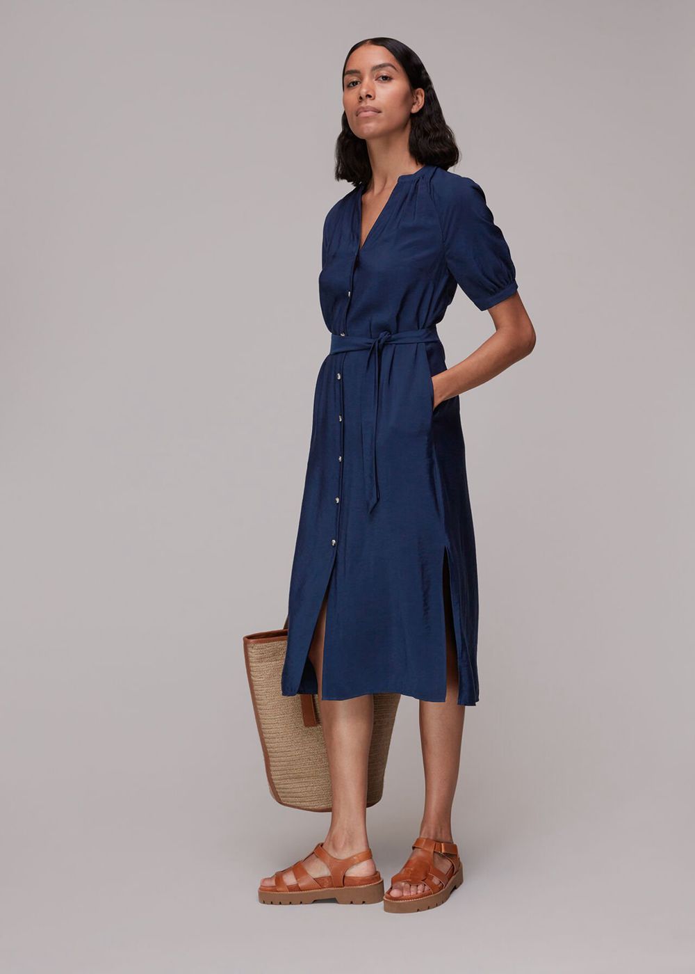 Whistles Olivia Midi Dress Navy | US-93061AECG