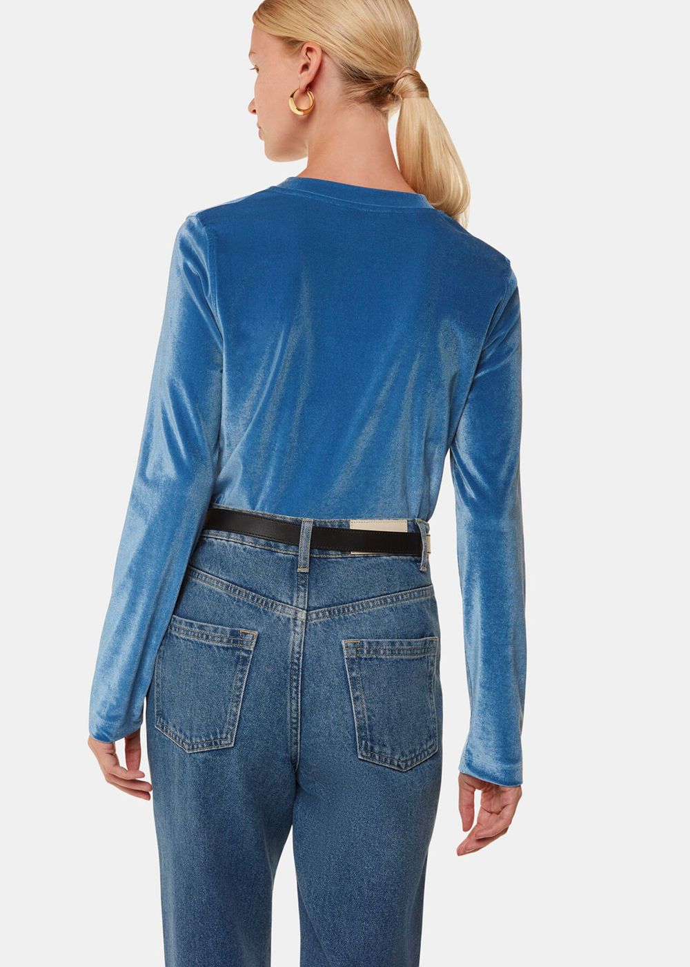 Whistles Olivia Velvet Top Blue | US-60152GHJP