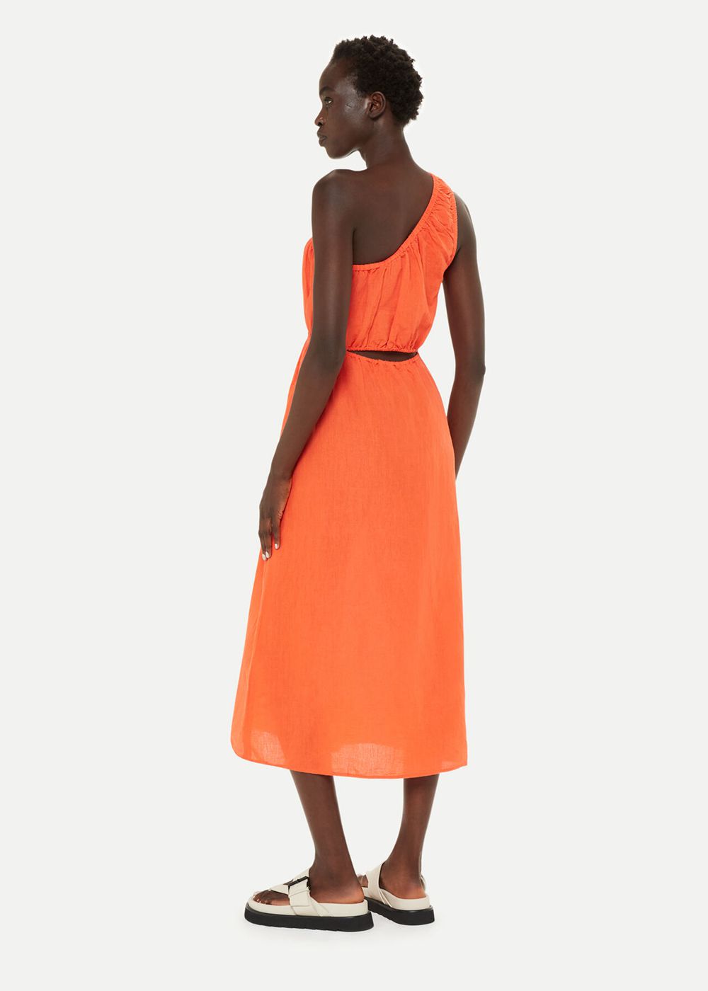 Whistles One Shoulder Linen Blend Dress Orange | US-59284KHBJ