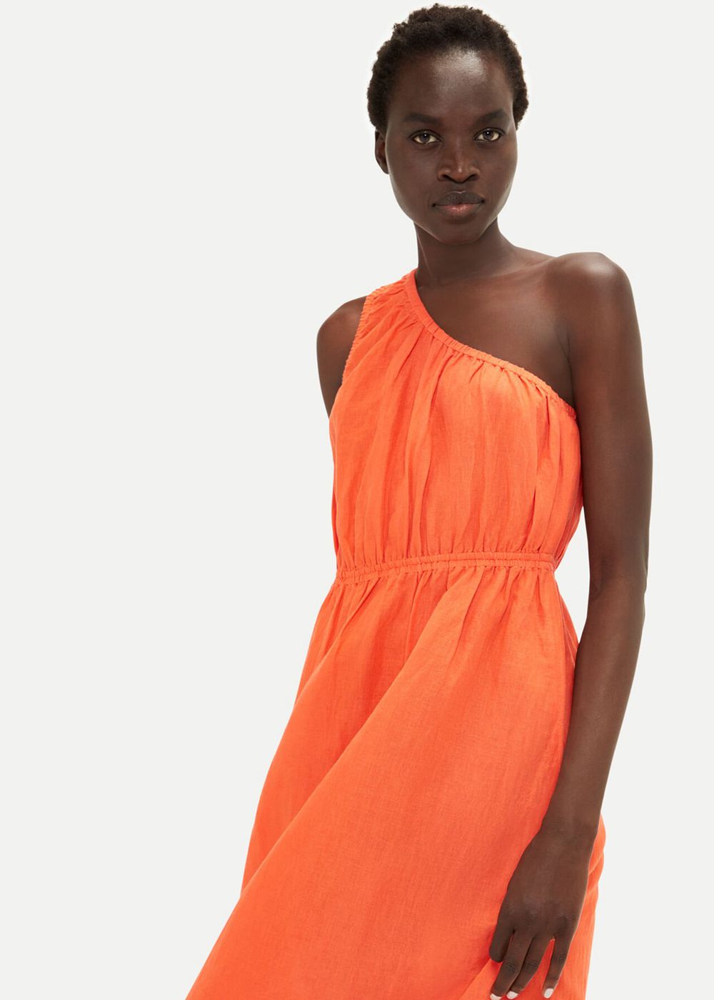 Whistles One Shoulder Linen Blend Dress Orange | US-59284KHBJ