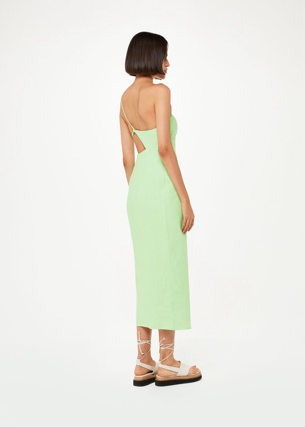 Whistles One Shoulder Linen Mix Dress Light Green | US-21357CDRI