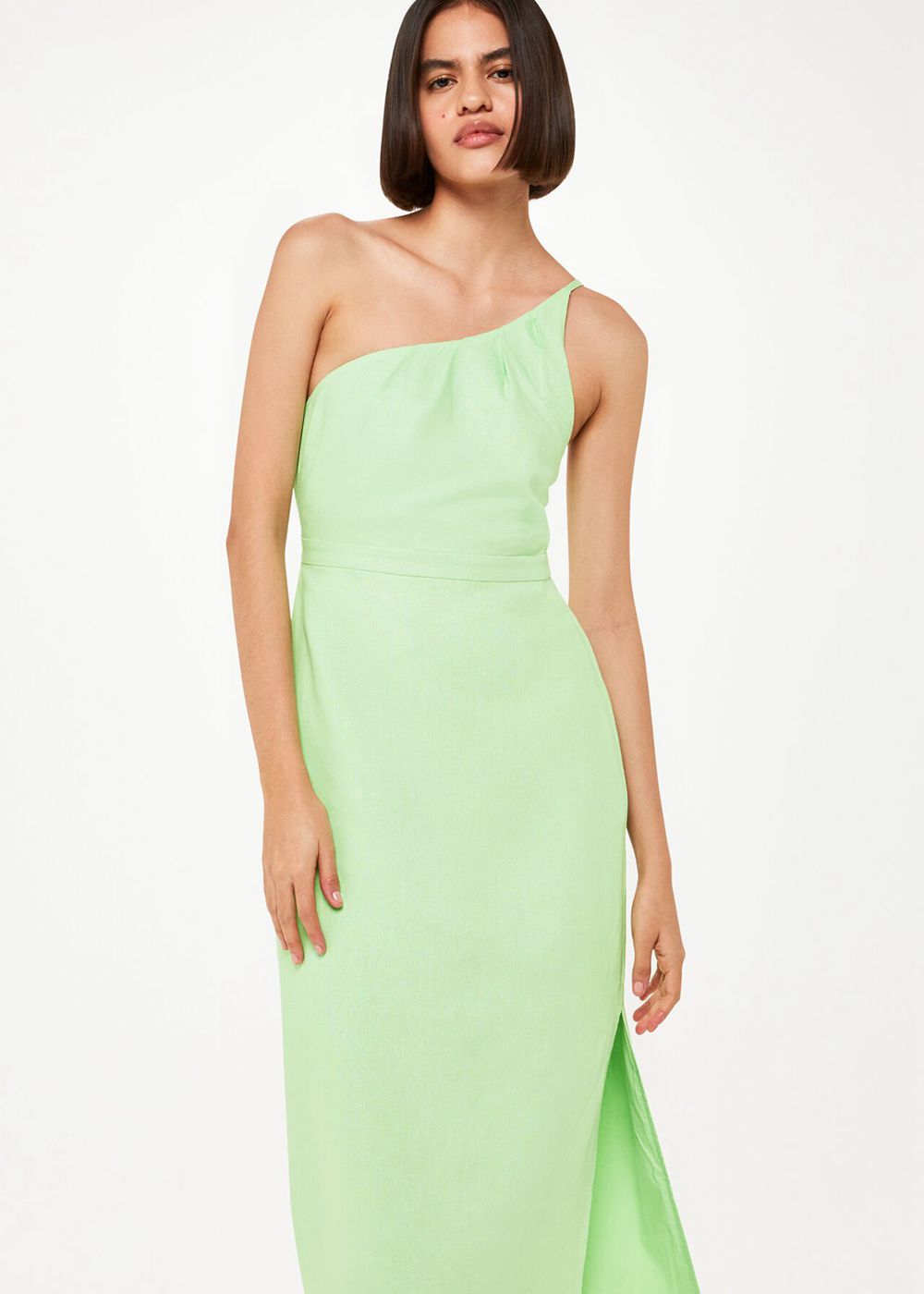 Whistles One Shoulder Linen Mix Dress Light Green | US-21357CDRI