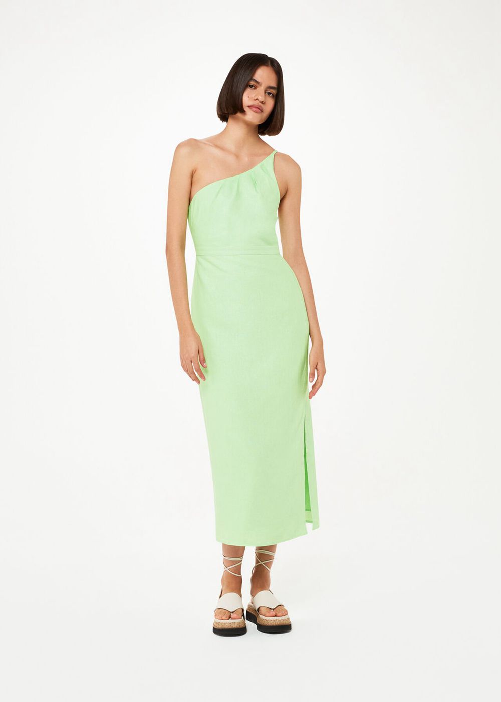 Whistles One Shoulder Linen Mix Dress Light Green | US-21357CDRI