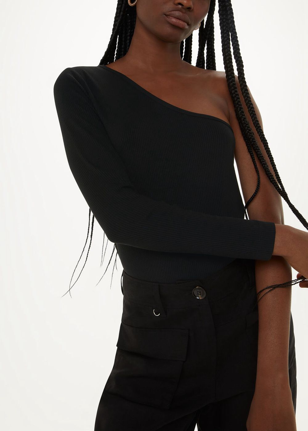 Whistles One Sleeve Ribbed Top Black | US-83709BJCX