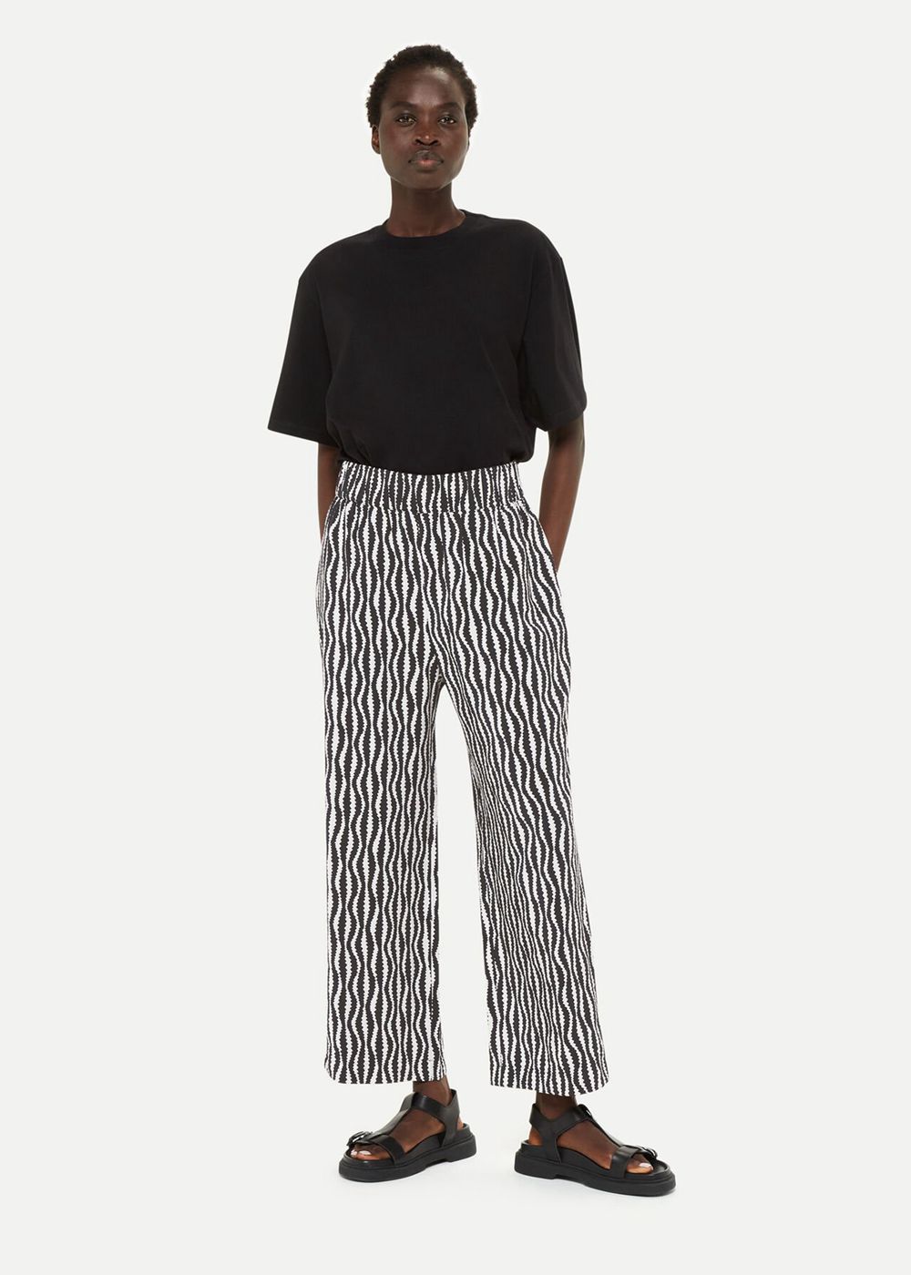 Whistles Optical Rope Cropped Pants Black / White | US-93871DEZV