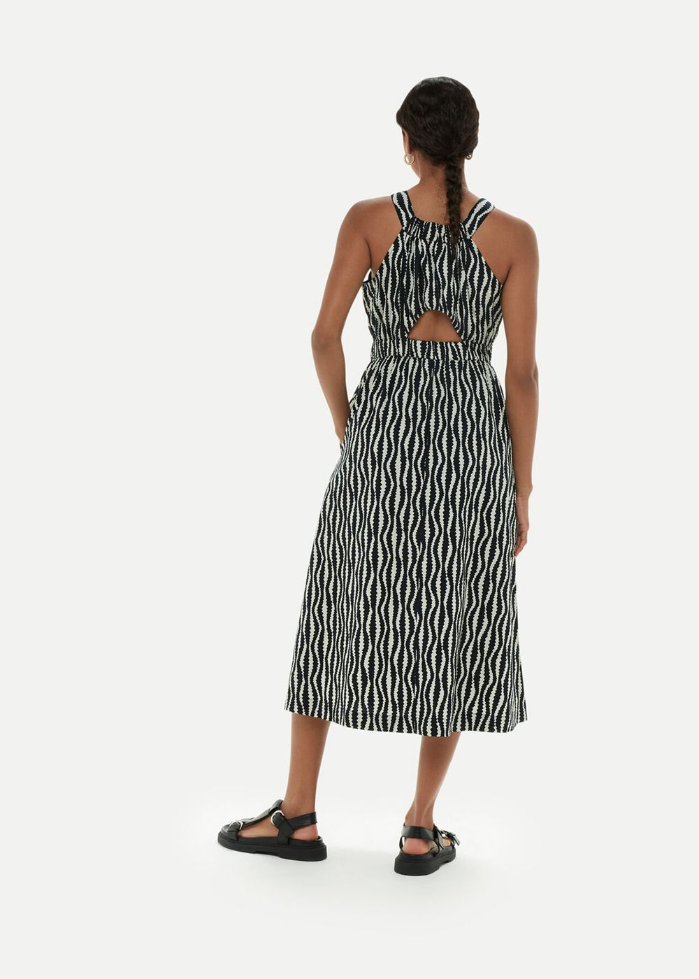 Whistles Optical Rope Cut Out Dress Black / White | US-81975VBCZ