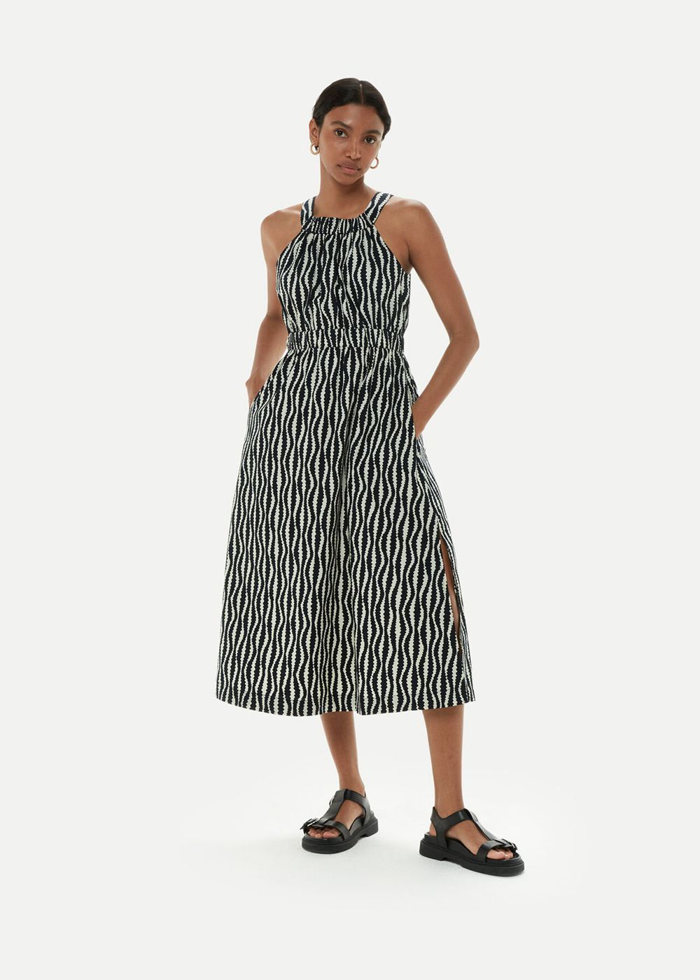 Whistles Optical Rope Cut Out Dress Black / White | US-81975VBCZ