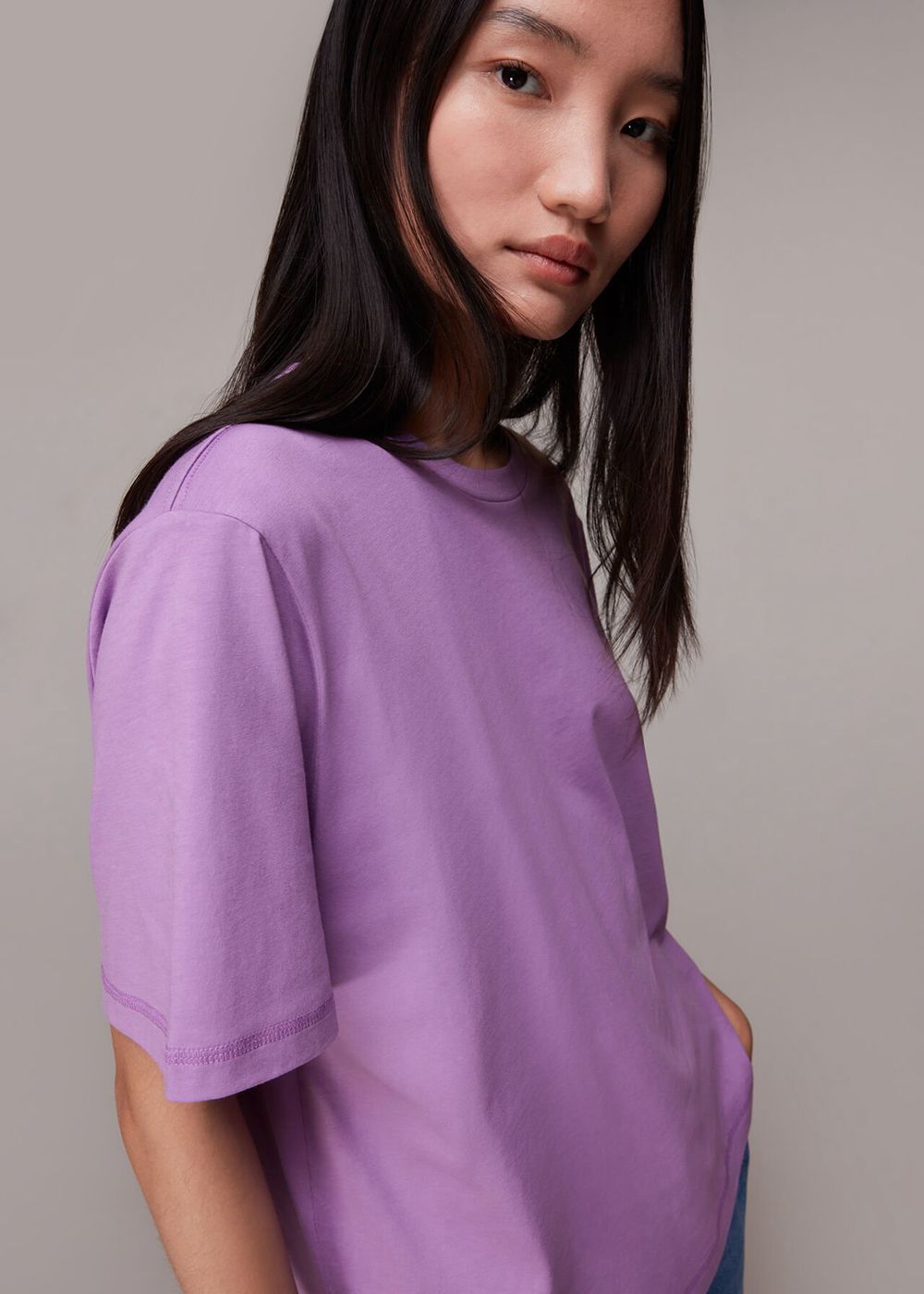 Whistles Organic Boyfriend Relaxed T-Shirt Purple | US-87415XYQC