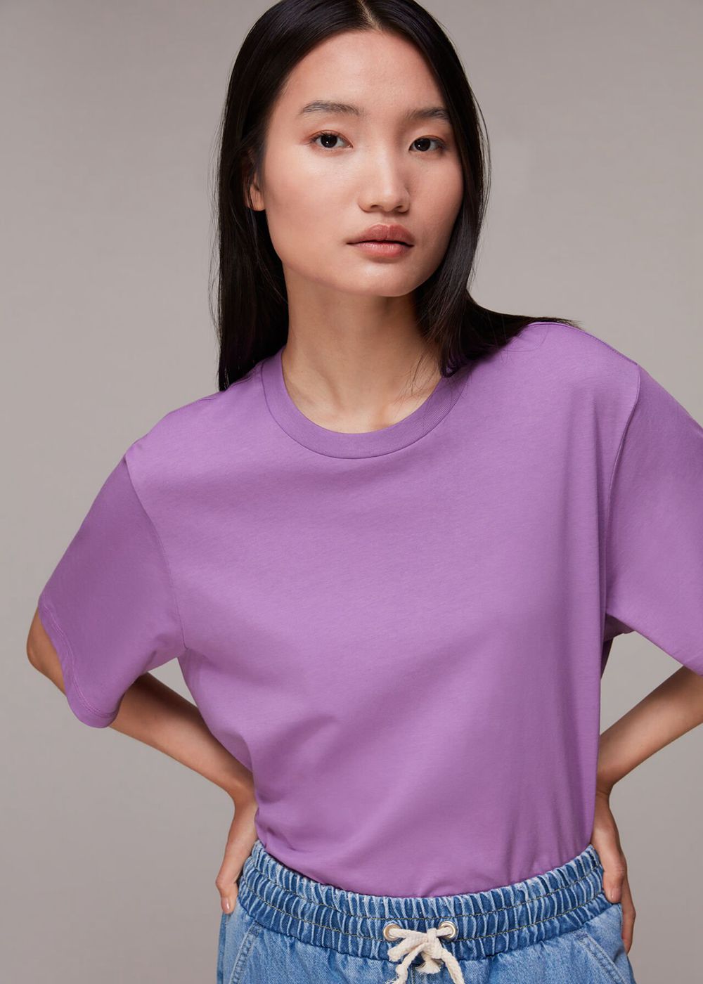 Whistles Organic Boyfriend Relaxed T-Shirt Purple | US-87415XYQC