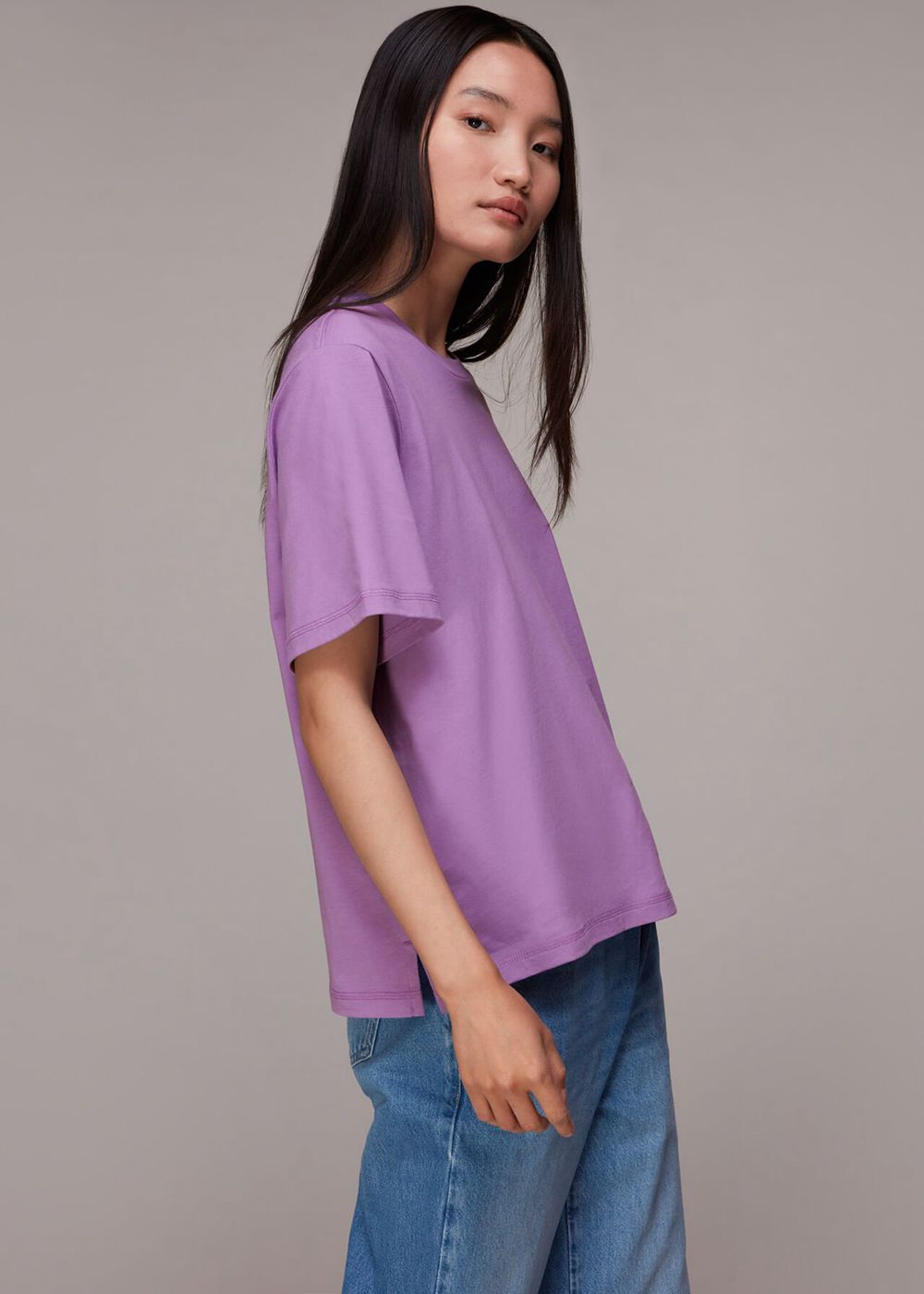 Whistles Organic Boyfriend Relaxed T-Shirt Purple | US-87415XYQC