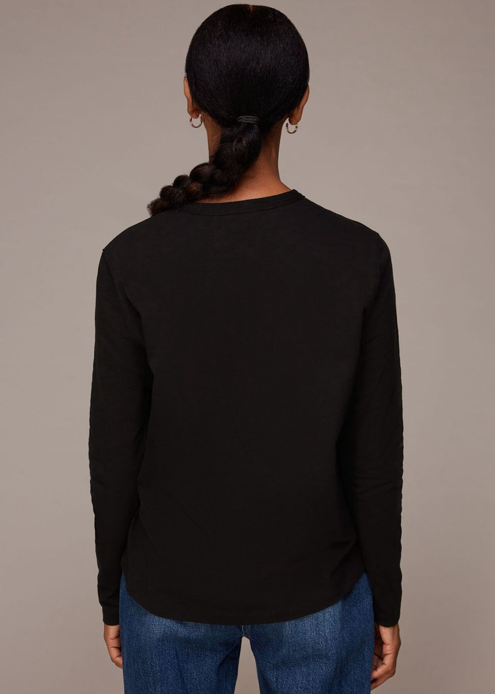 Whistles Organic Long Sleeve Emily Top Black | US-82147PXNG