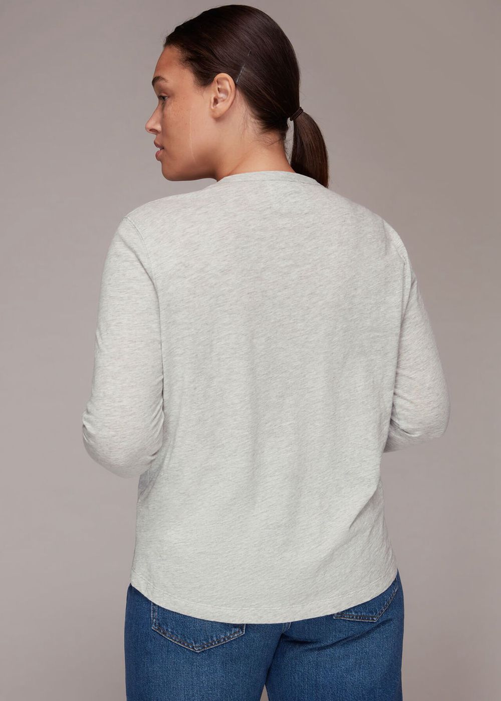 Whistles Organic Long Sleeve Emily Top Grey | US-47239JWFY