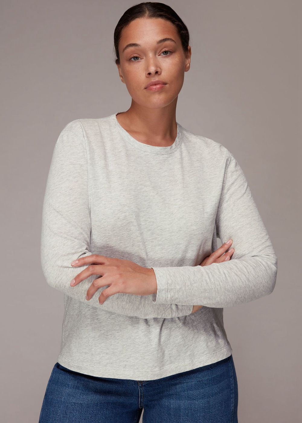 Whistles Organic Long Sleeve Emily Top Grey | US-47239JWFY