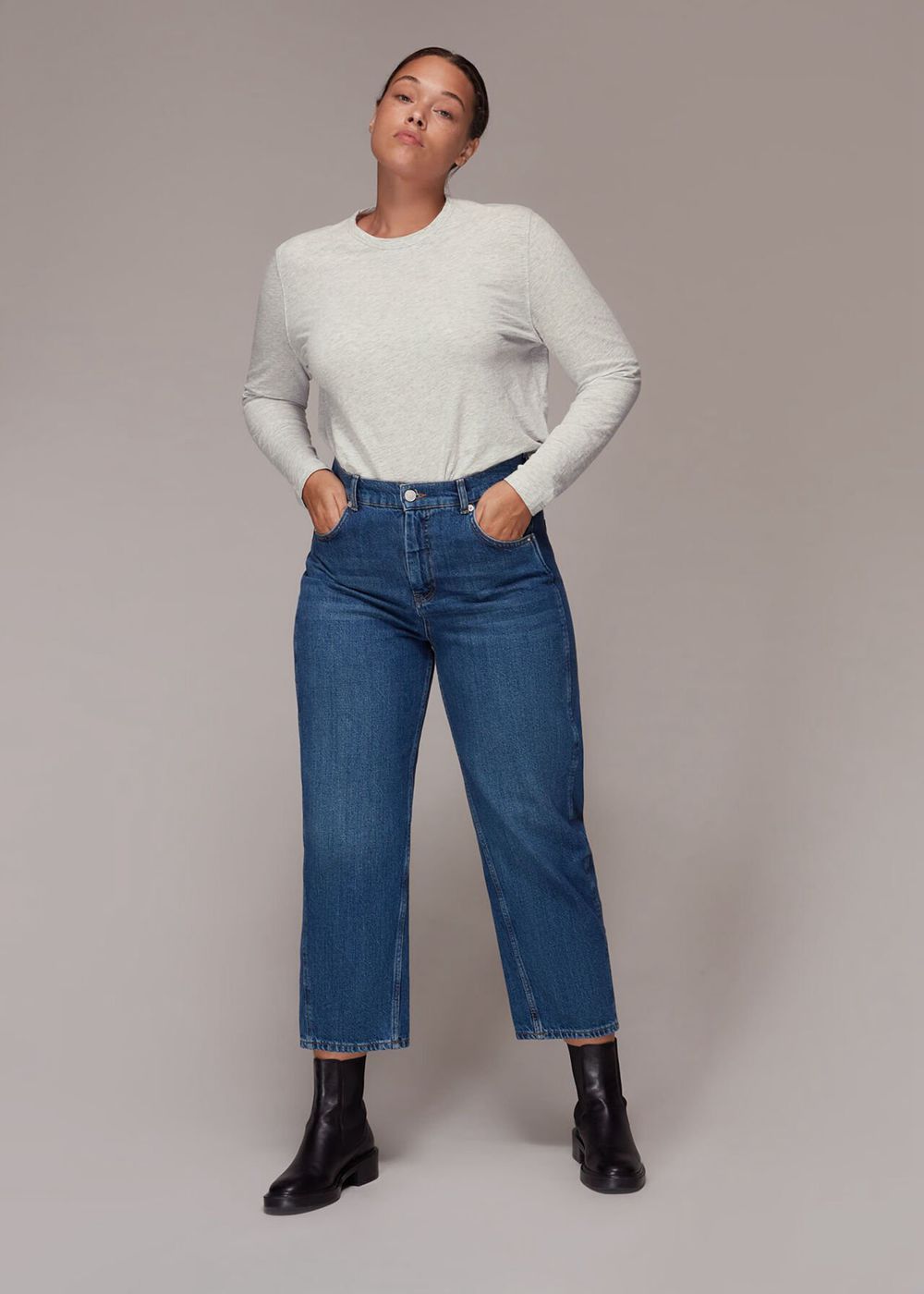 Whistles Organic Long Sleeve Emily Top Grey | US-47239JWFY