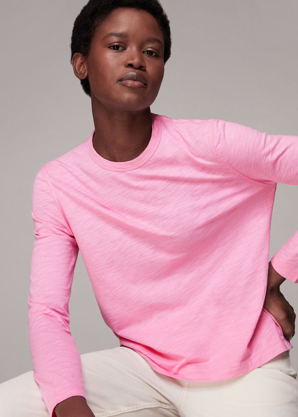 Whistles Organic Long Sleeve Emily Top Pink | US-71524EPVC