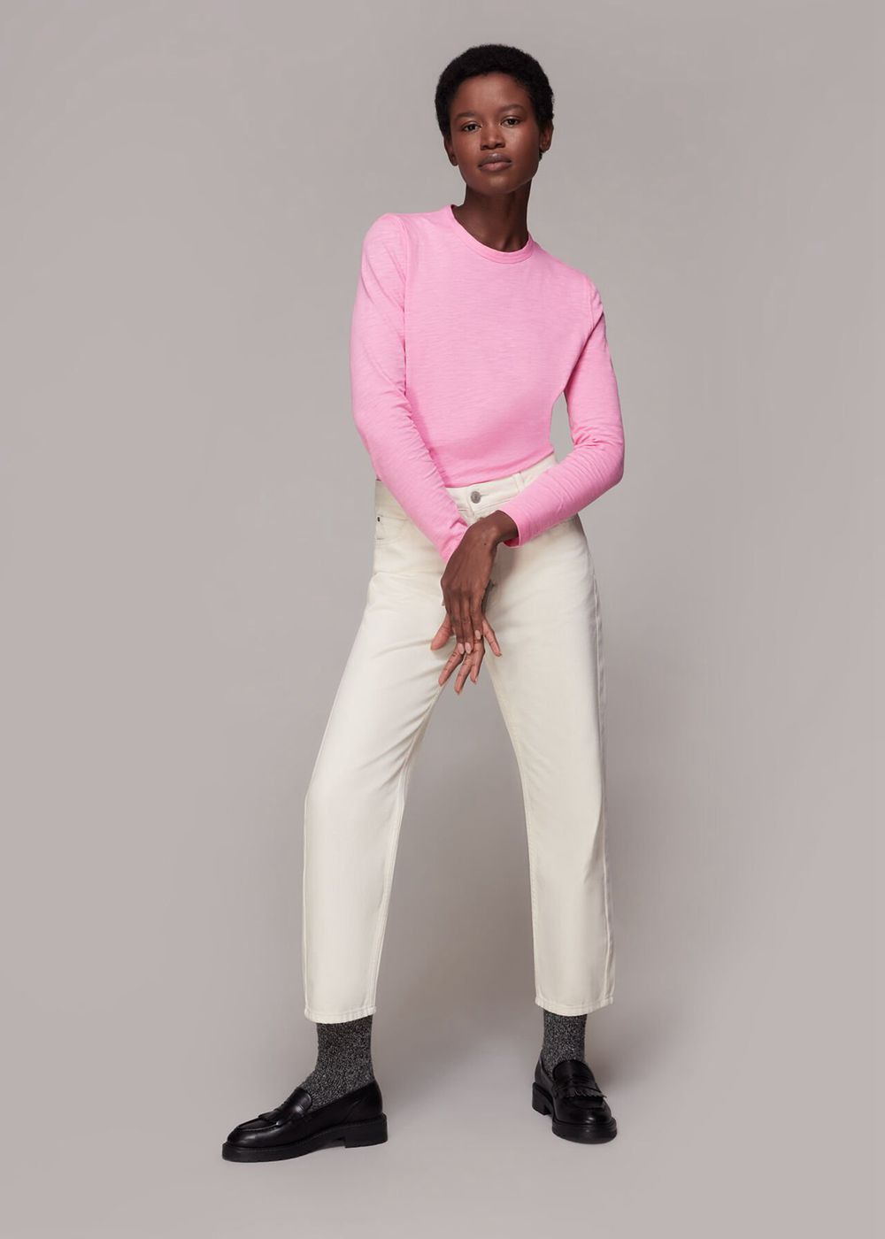 Whistles Organic Long Sleeve Emily Top Pink | US-71524EPVC