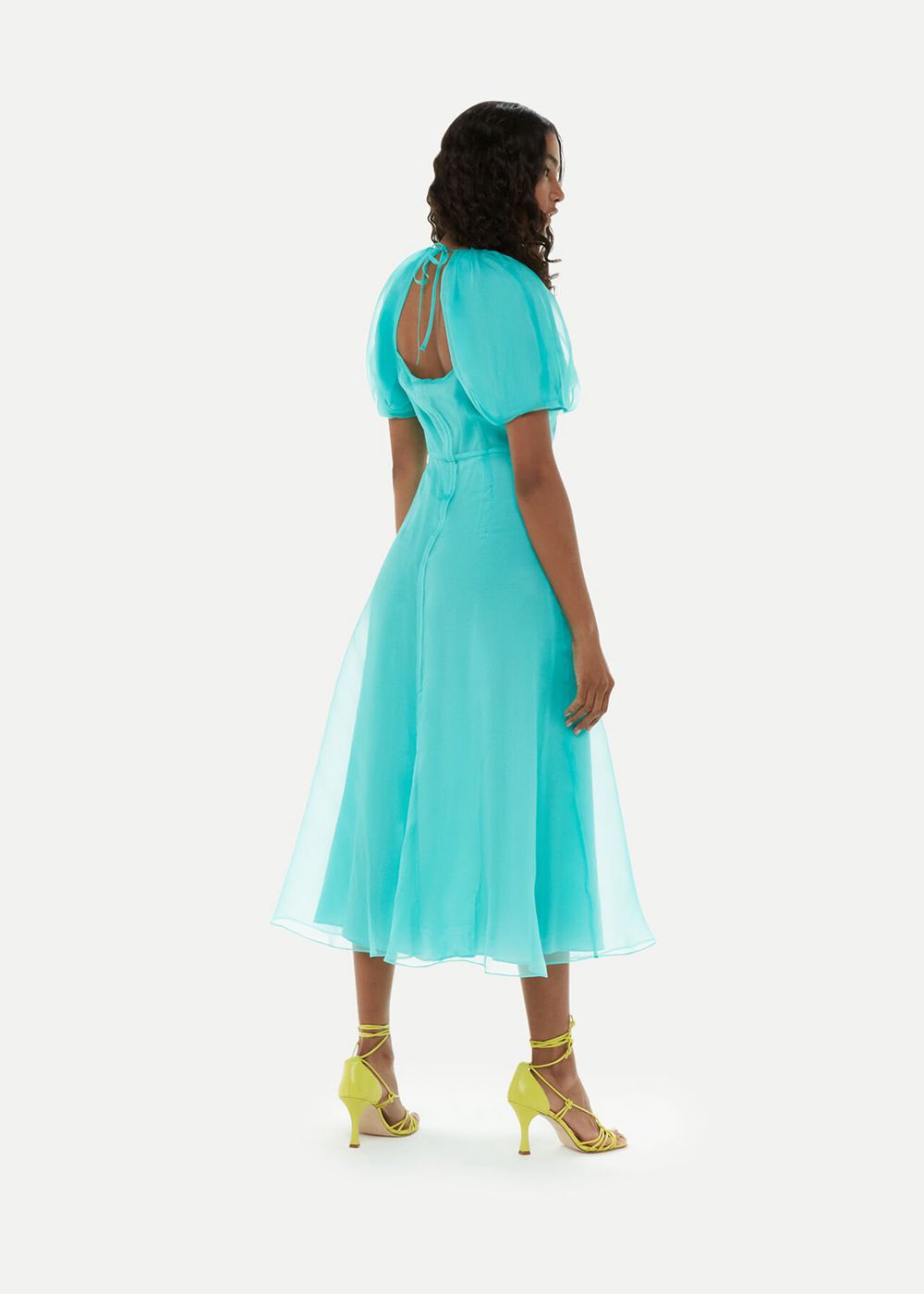 Whistles Organza Silk Puff Sleeve Dress Turquoise | US-63954LNHP