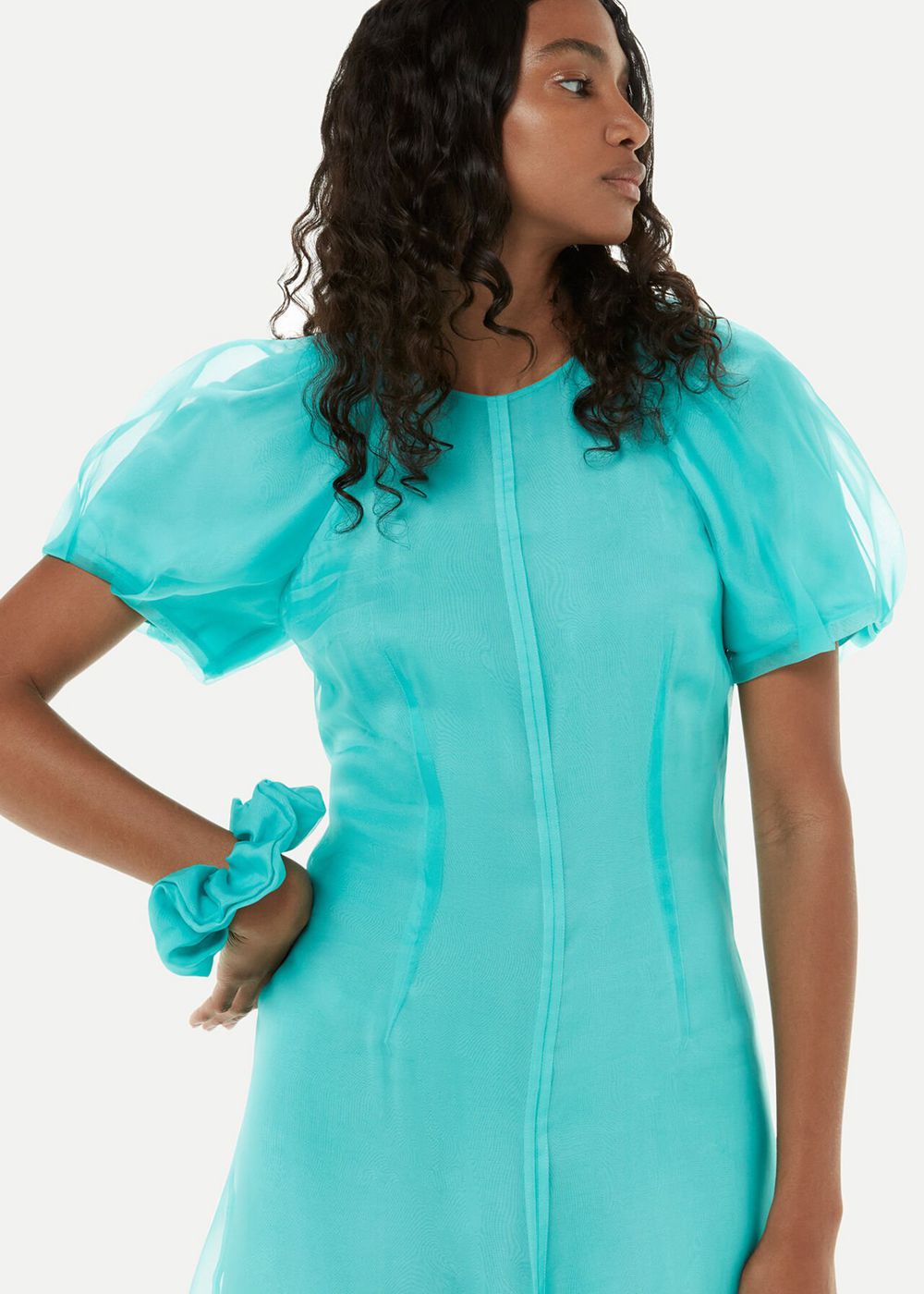 Whistles Organza Silk Puff Sleeve Dress Turquoise | US-63954LNHP