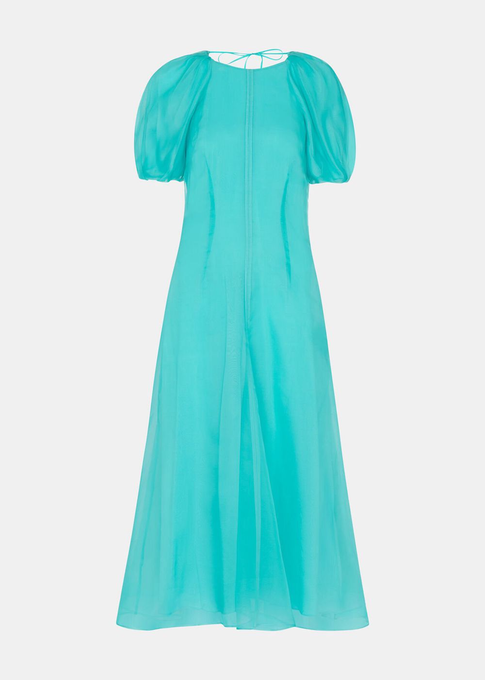 Whistles Organza Silk Puff Sleeve Dress Turquoise | US-63954LNHP