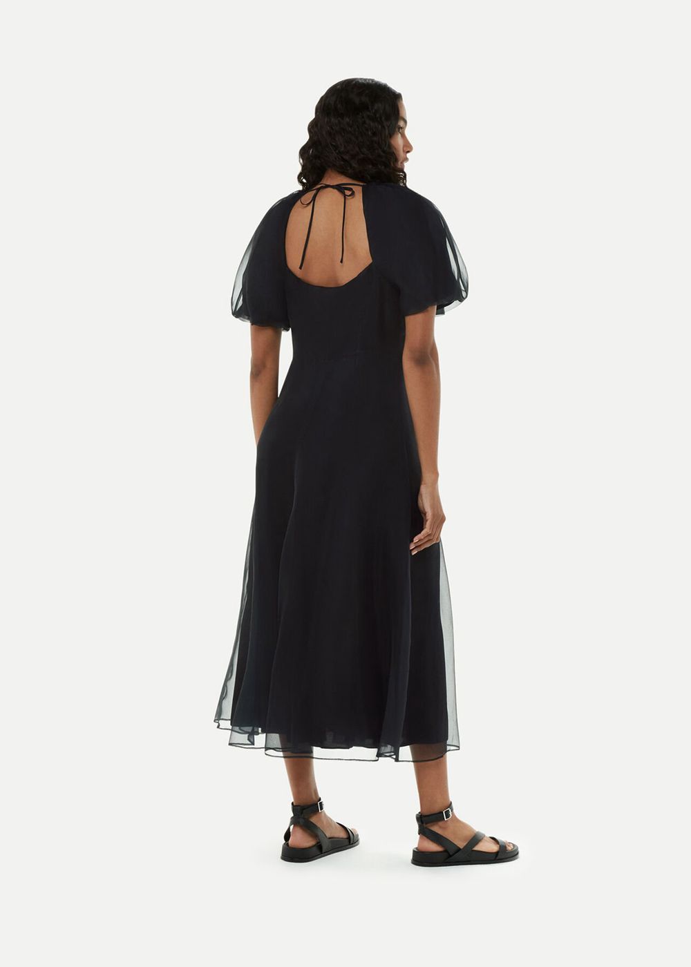 Whistles Organza Silk Puff Sleeve Dress Black | US-21487QGUA