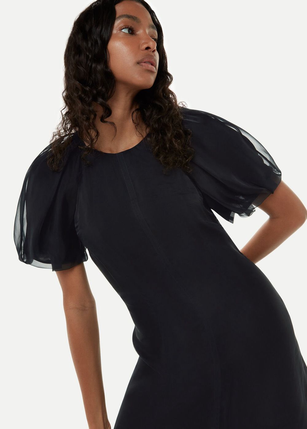 Whistles Organza Silk Puff Sleeve Dress Black | US-21487QGUA