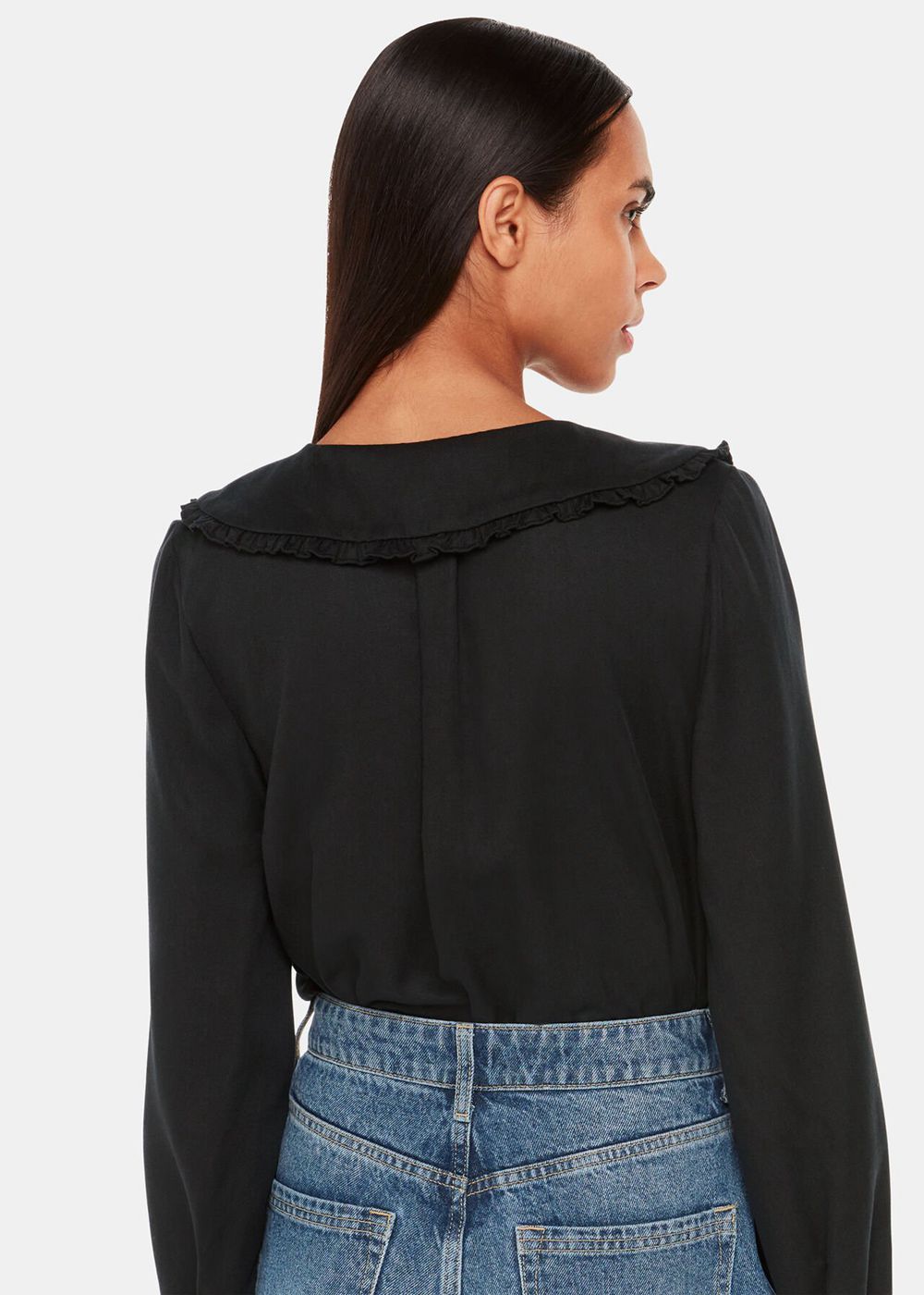 Whistles Oversized Collar Detail Top Black | US-75319CEBP