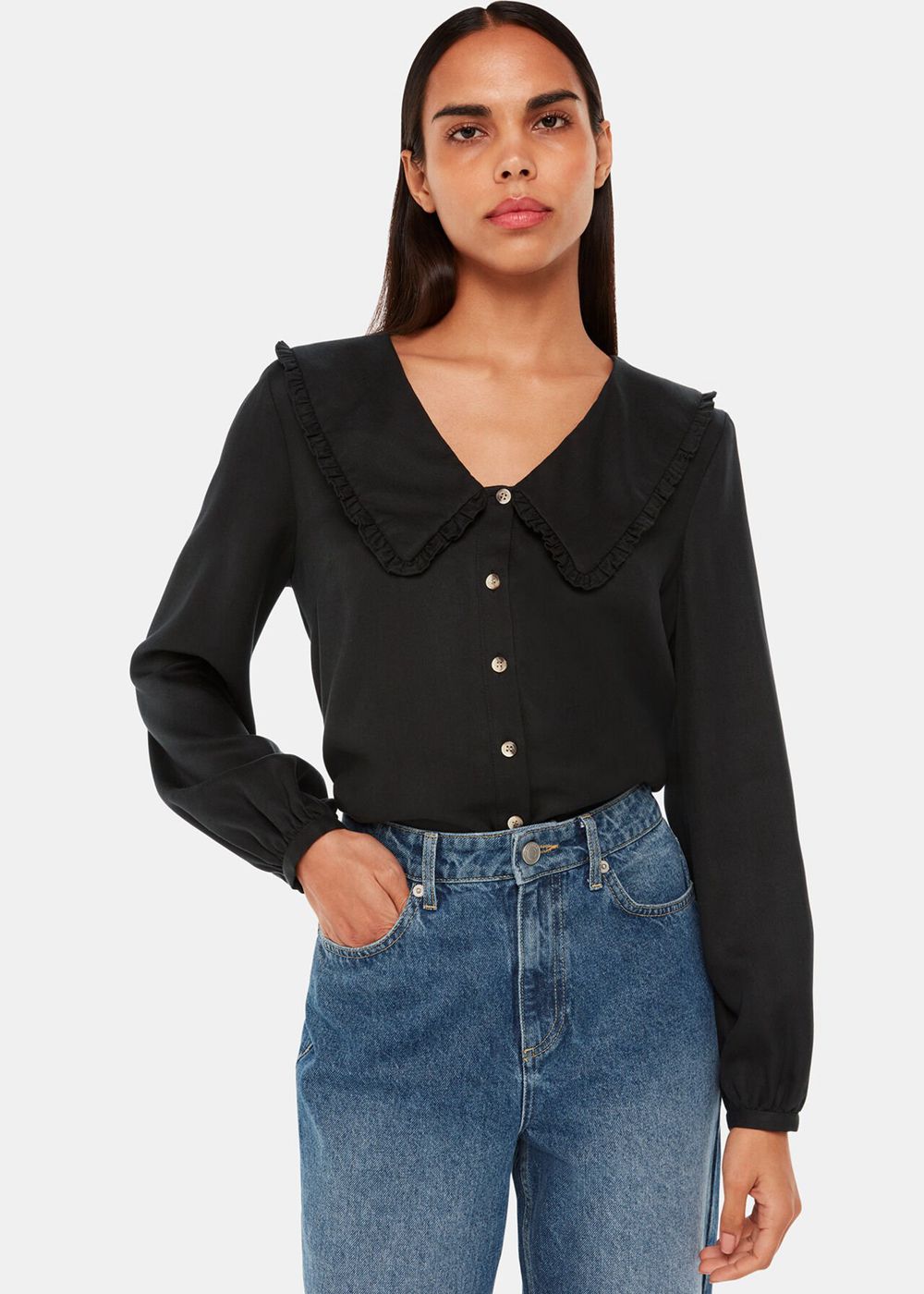 Whistles Oversized Collar Detail Top Black | US-75319CEBP