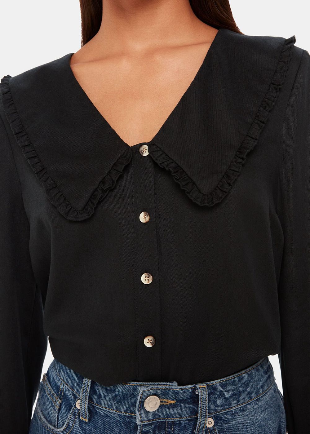 Whistles Oversized Collar Detail Top Black | US-75319CEBP