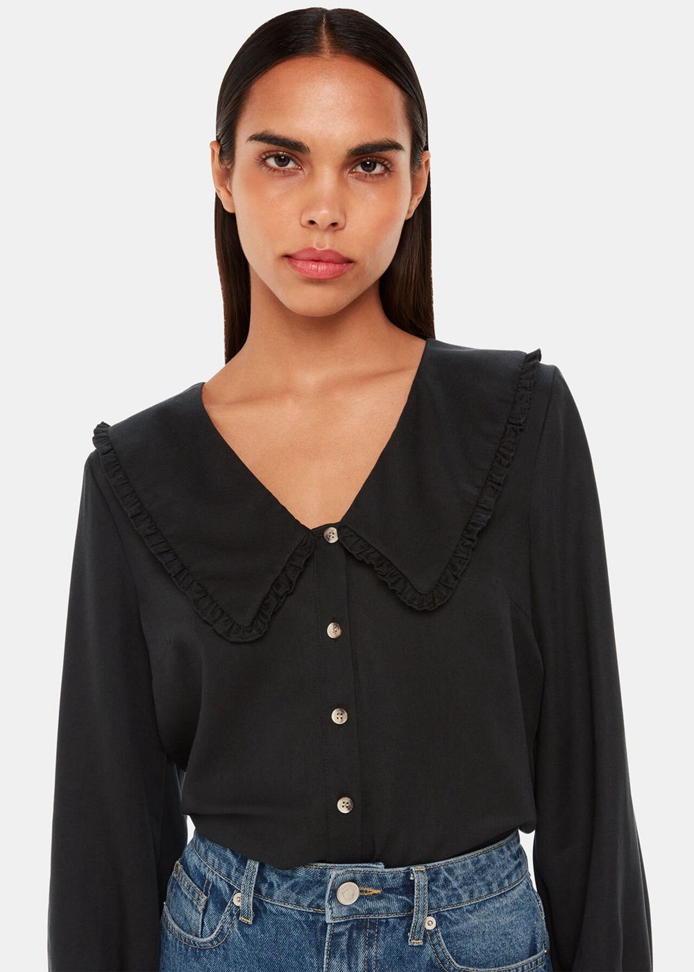 Whistles Oversized Collar Detail Top Black | US-75319CEBP