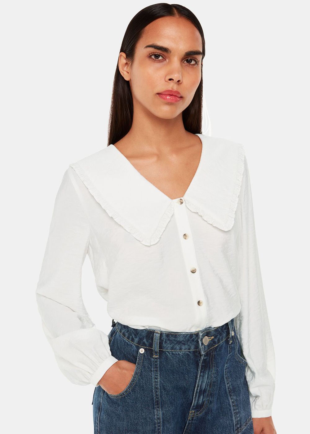 Whistles Oversized Collar Detail Top White | US-20398ZPOS