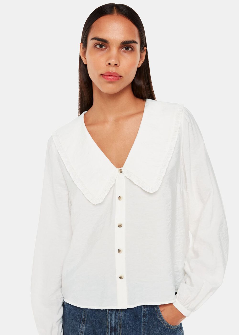 Whistles Oversized Collar Detail Top White | US-20398ZPOS