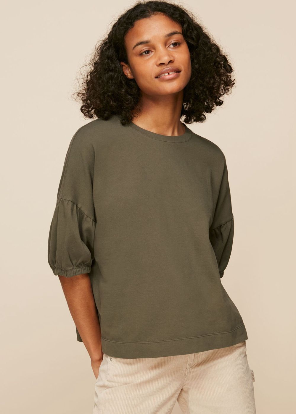 Whistles Oversized Sleeve T-Shirt Khaki | US-89217XUPN