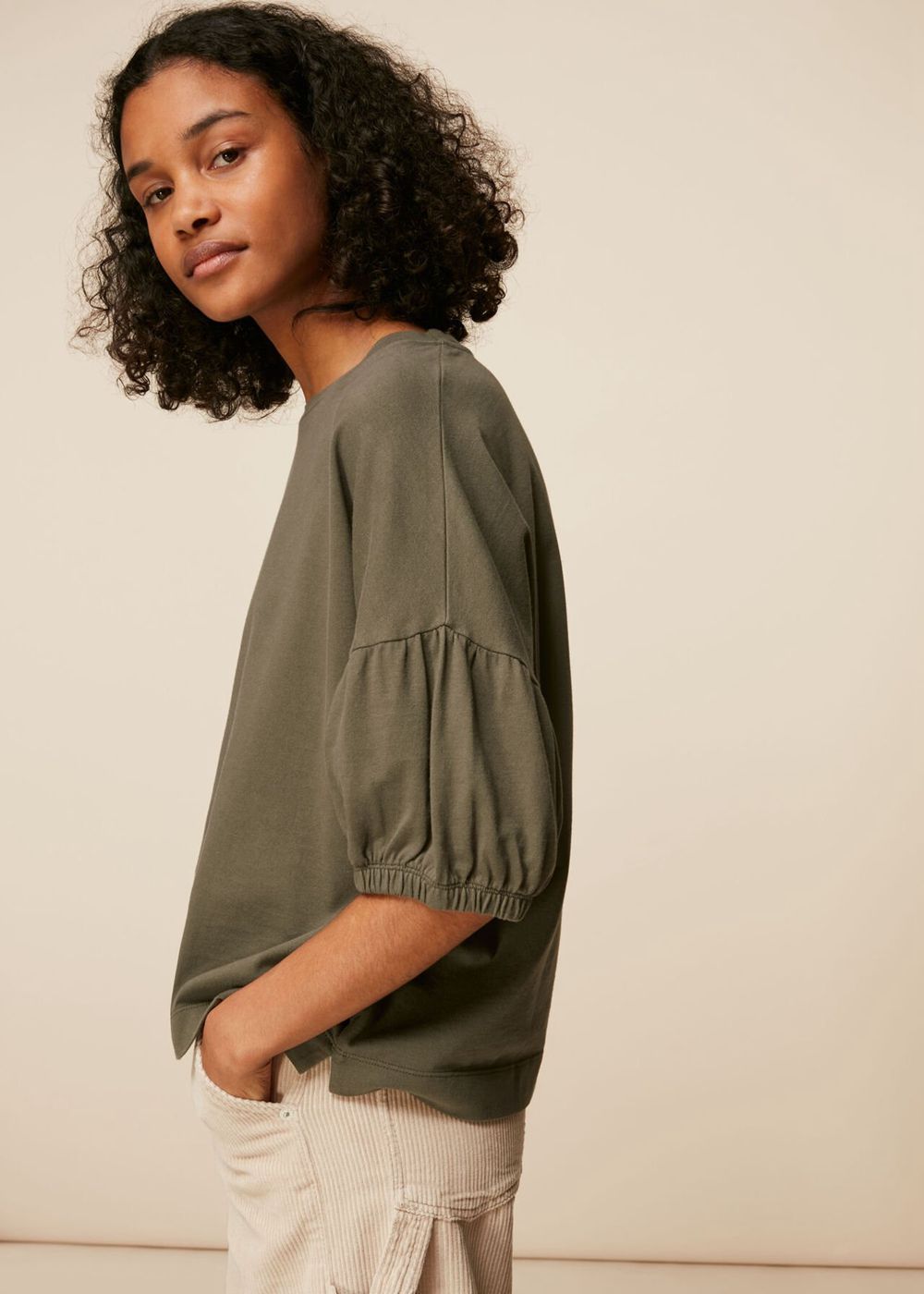 Whistles Oversized Sleeve T-Shirt Khaki | US-89217XUPN